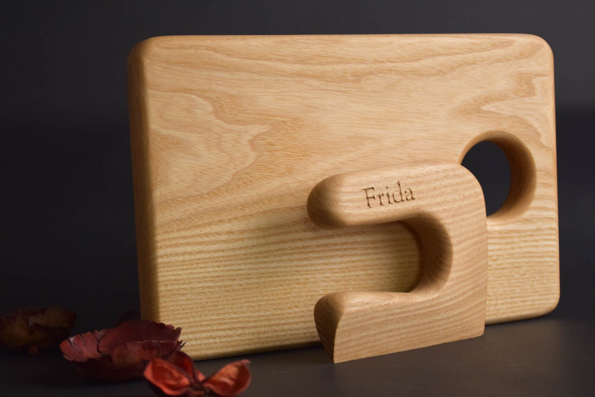 Handmade Montessori cutting knife in solid ash wood with a natural oil finish