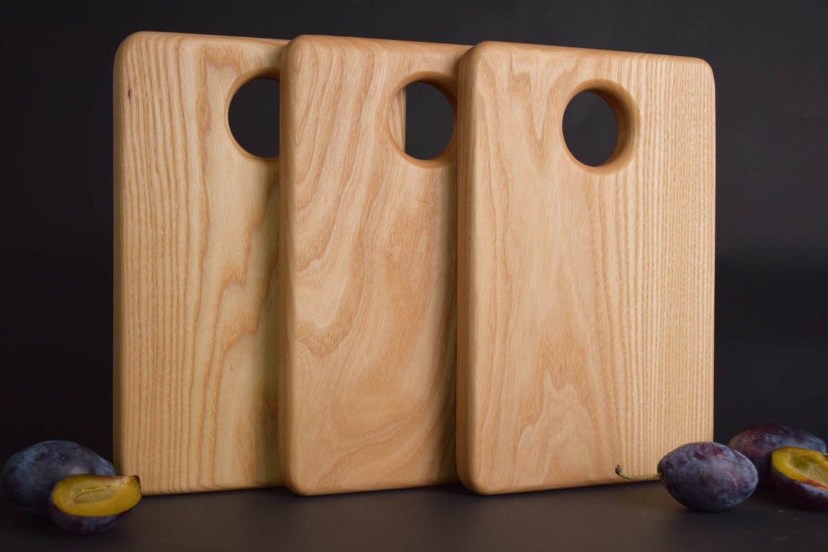 Handmade Montessori knife and cutting board set in solid ash wood with a natural oil finish