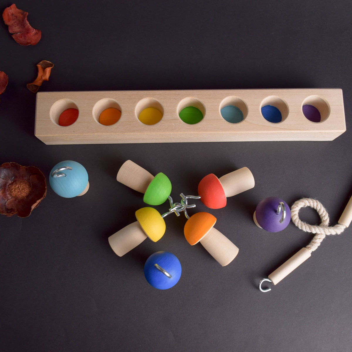 Children’s mushroom game with a fishing rod