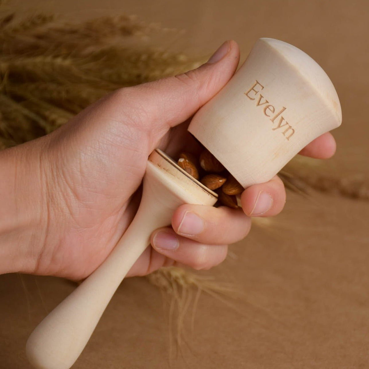 Bell wooden maraca baby rattle made from linden wood