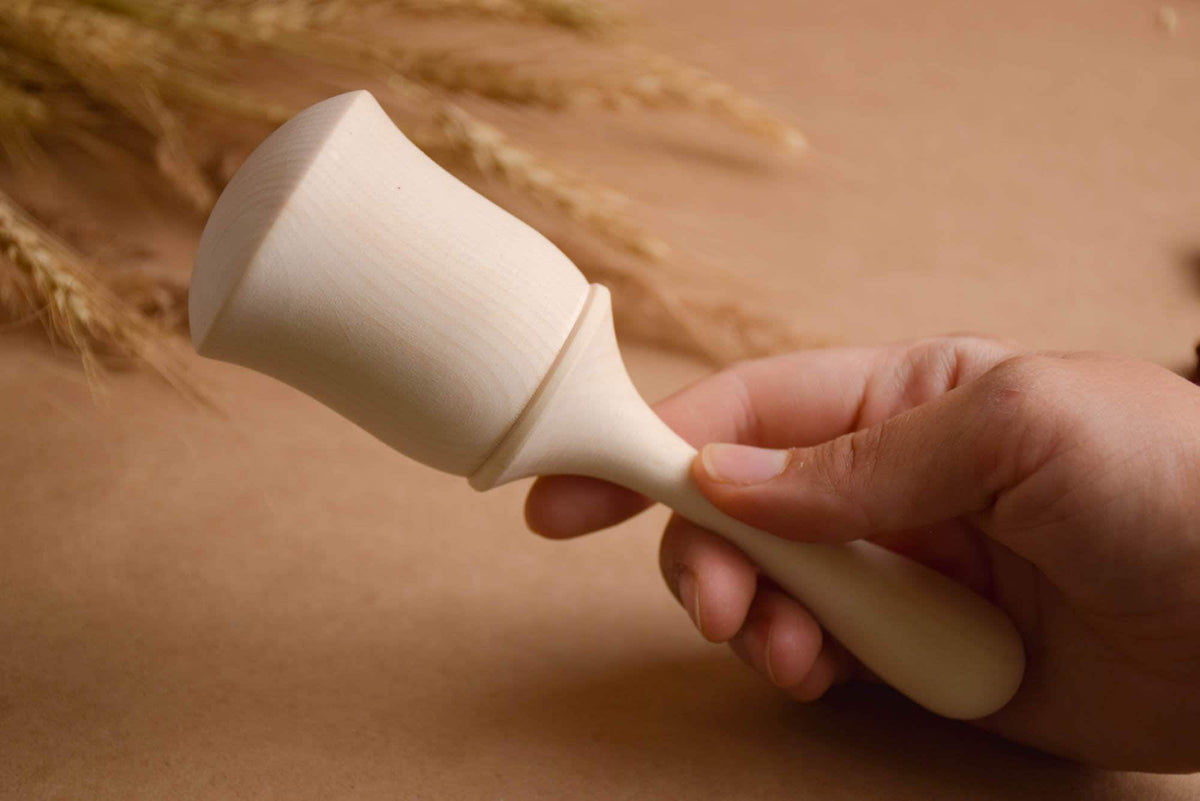 Linden wood baby rattle, Bell maraca model