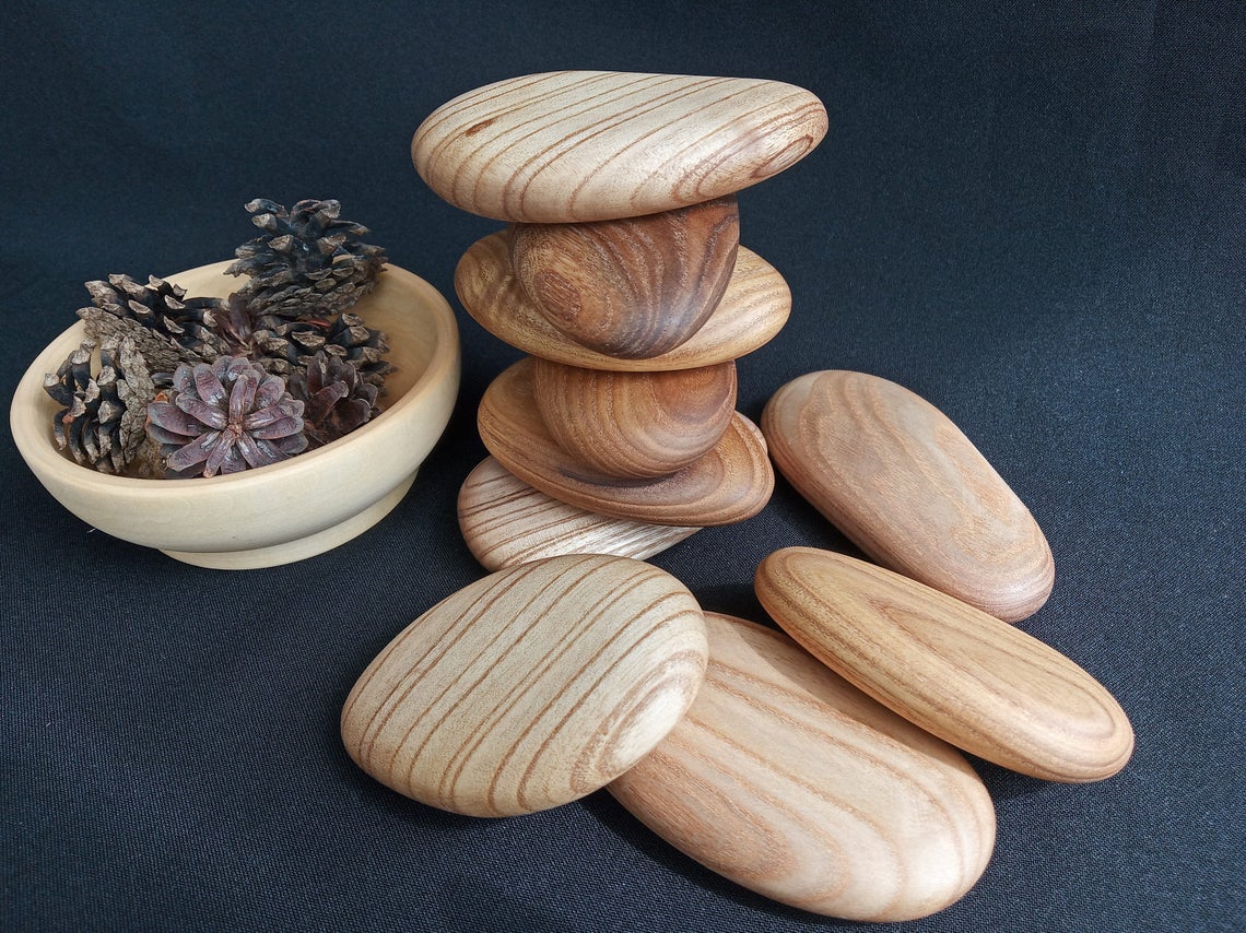 Smooth catalpa wood stacking stones