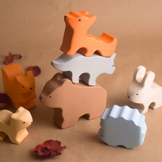 Handcrafted colored woodland animals set