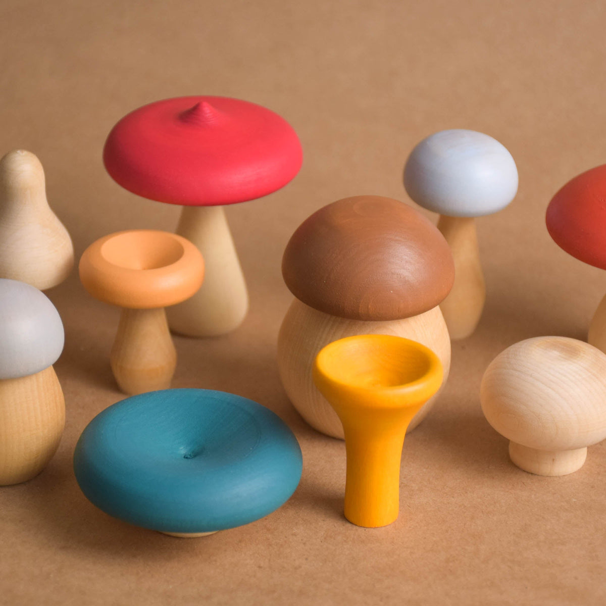 Woodland mushroom play set in natural wood