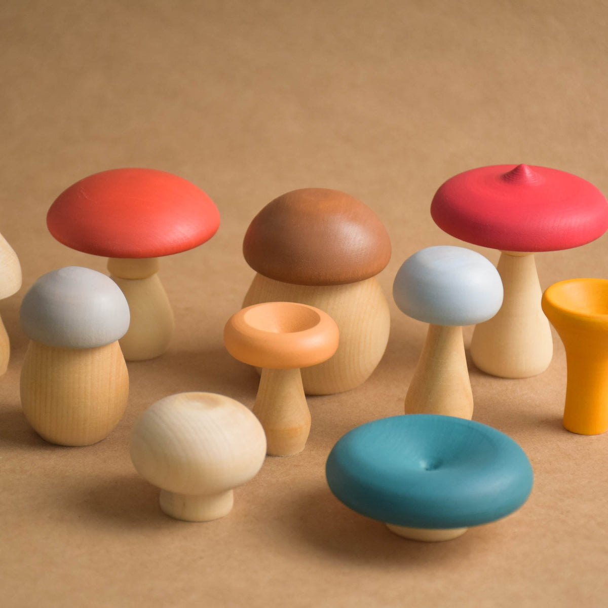 Handmade colored mushroom toy set
