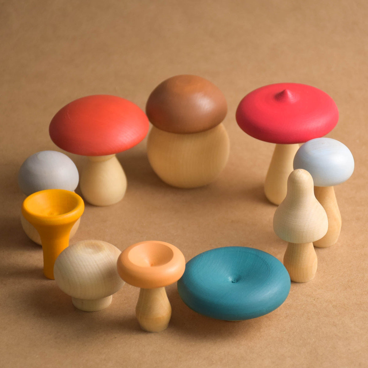 Wooden mushrooms for sorting and imaginative play