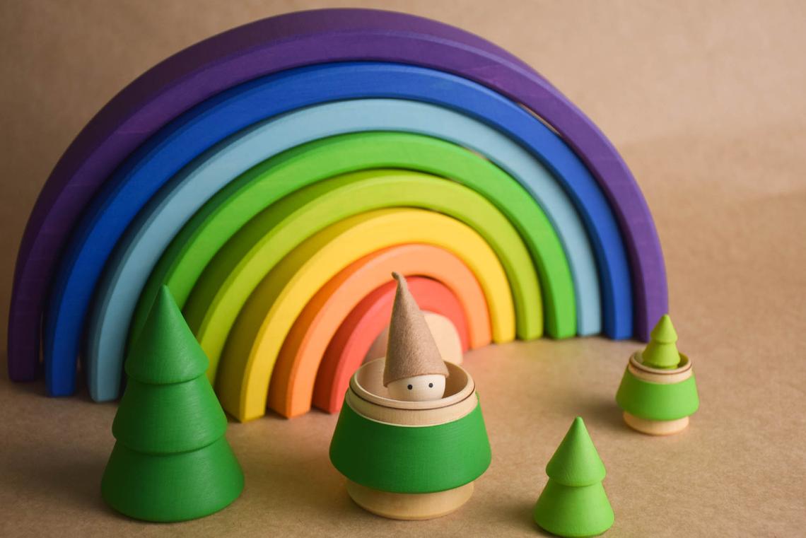 Colored wooden tree toy set