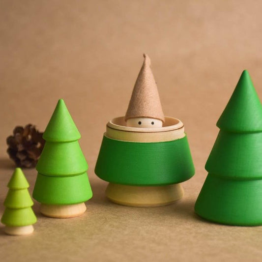 Colored wooden opening trees matryoshka set