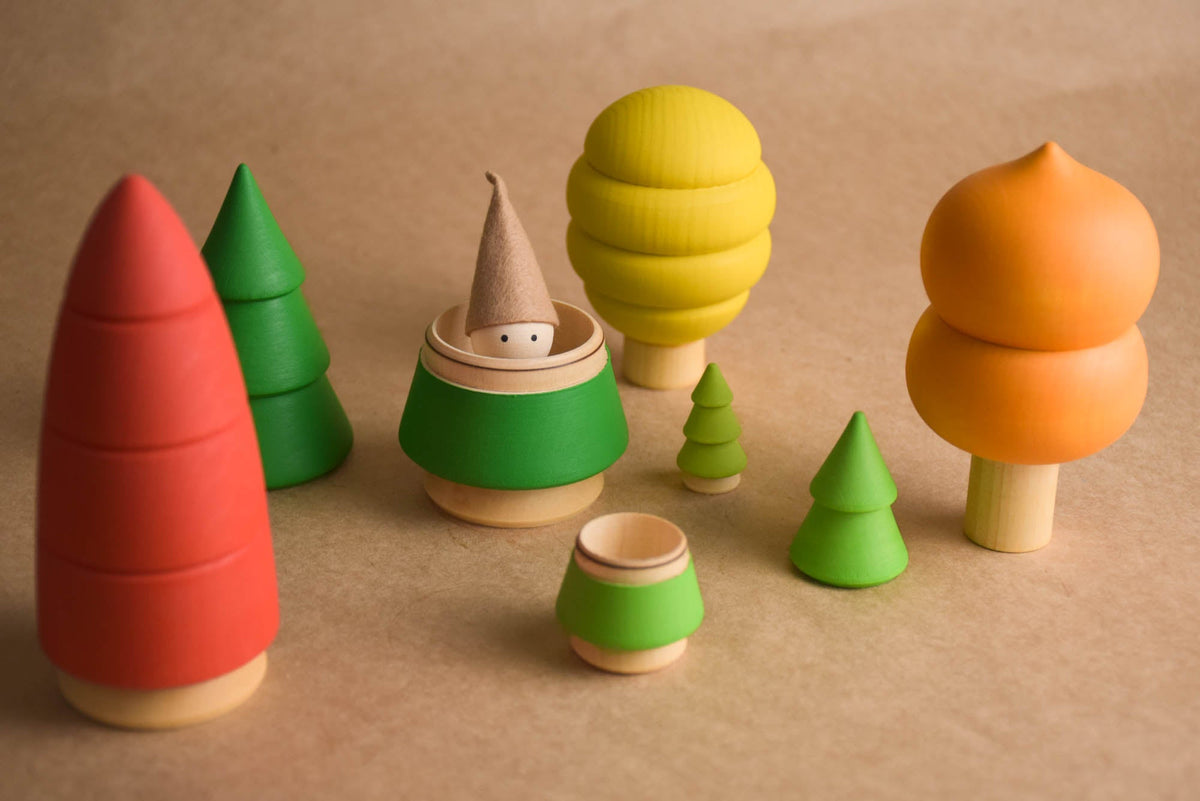 Colored wooden tree toy set
