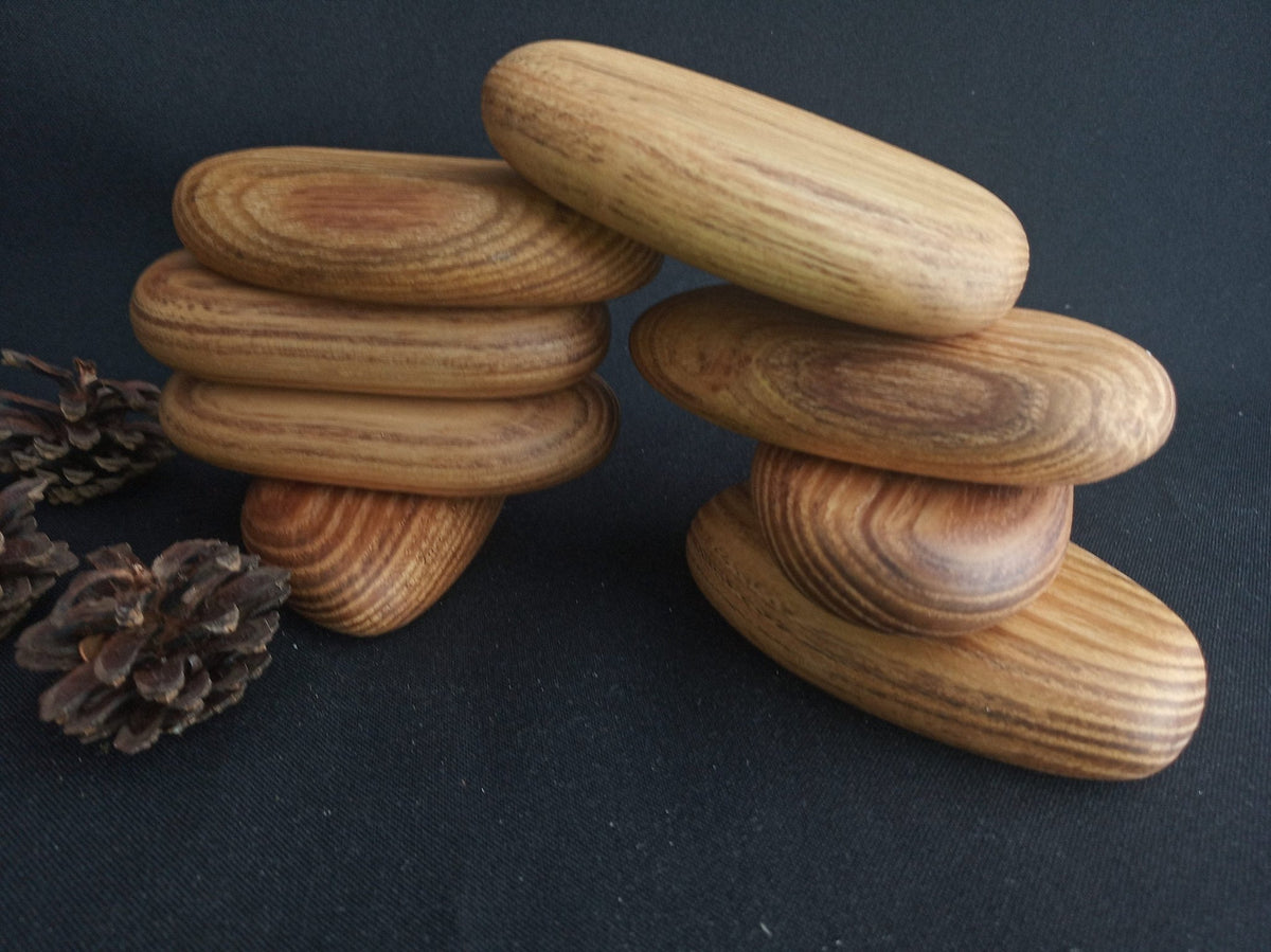 Handmade green acacia wood stacking stones