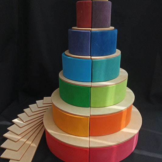 Handmade Montessori large wooden semicircle building toy in plywood with a natural oil finish