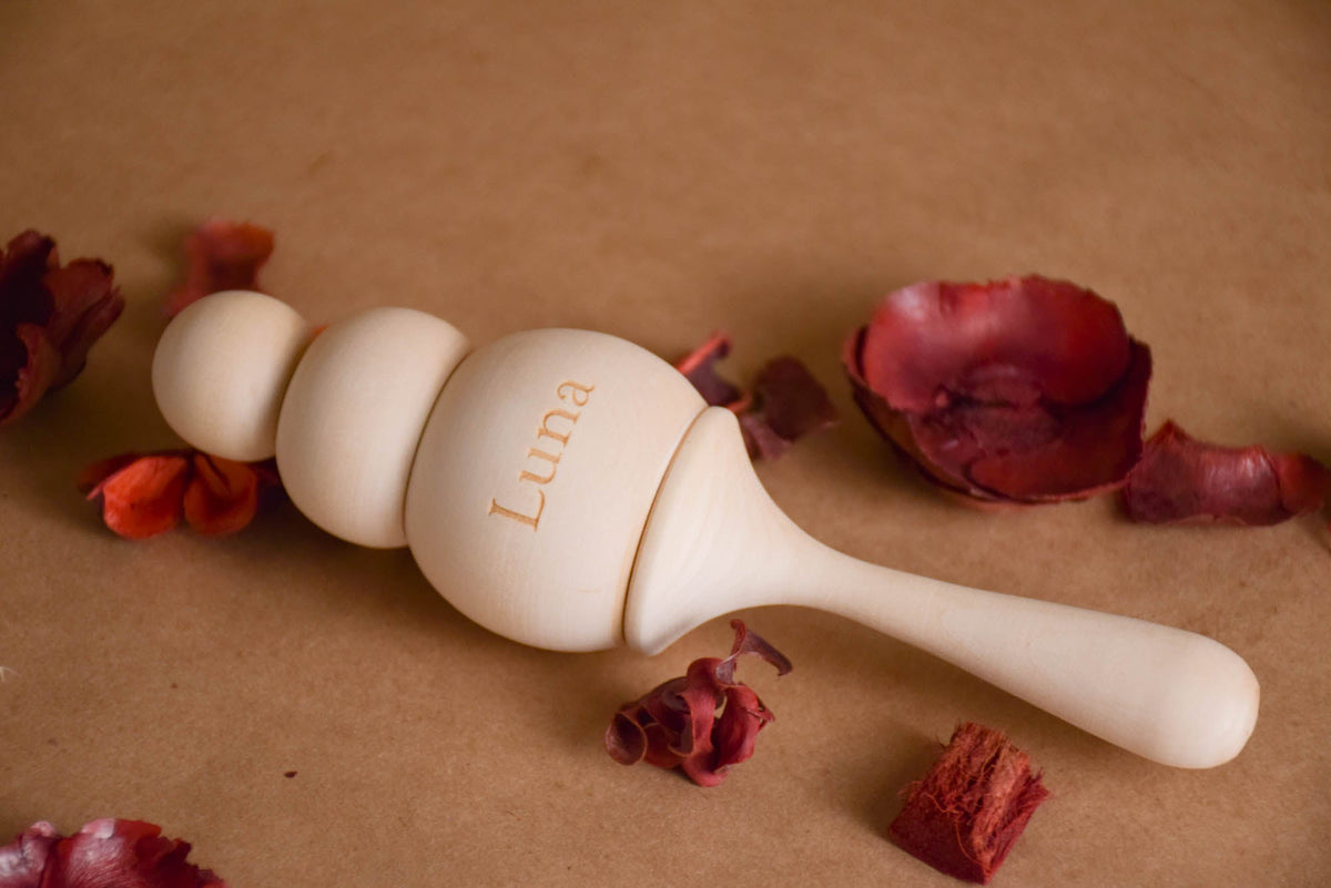 Ice Cream wooden maraca baby rattle made from linden wood
