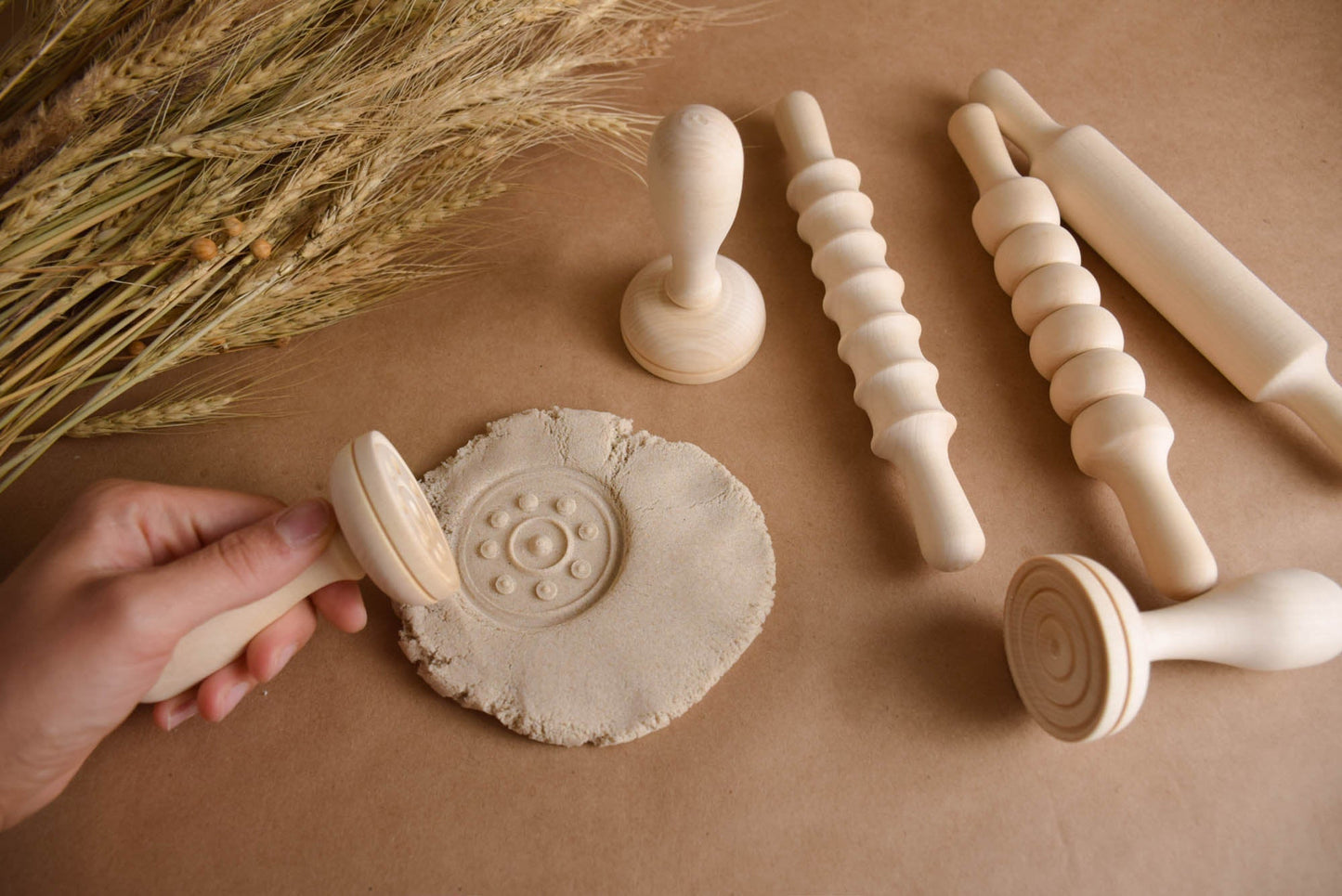Mini Wooden Rolling Pins and Stamps for Crafts