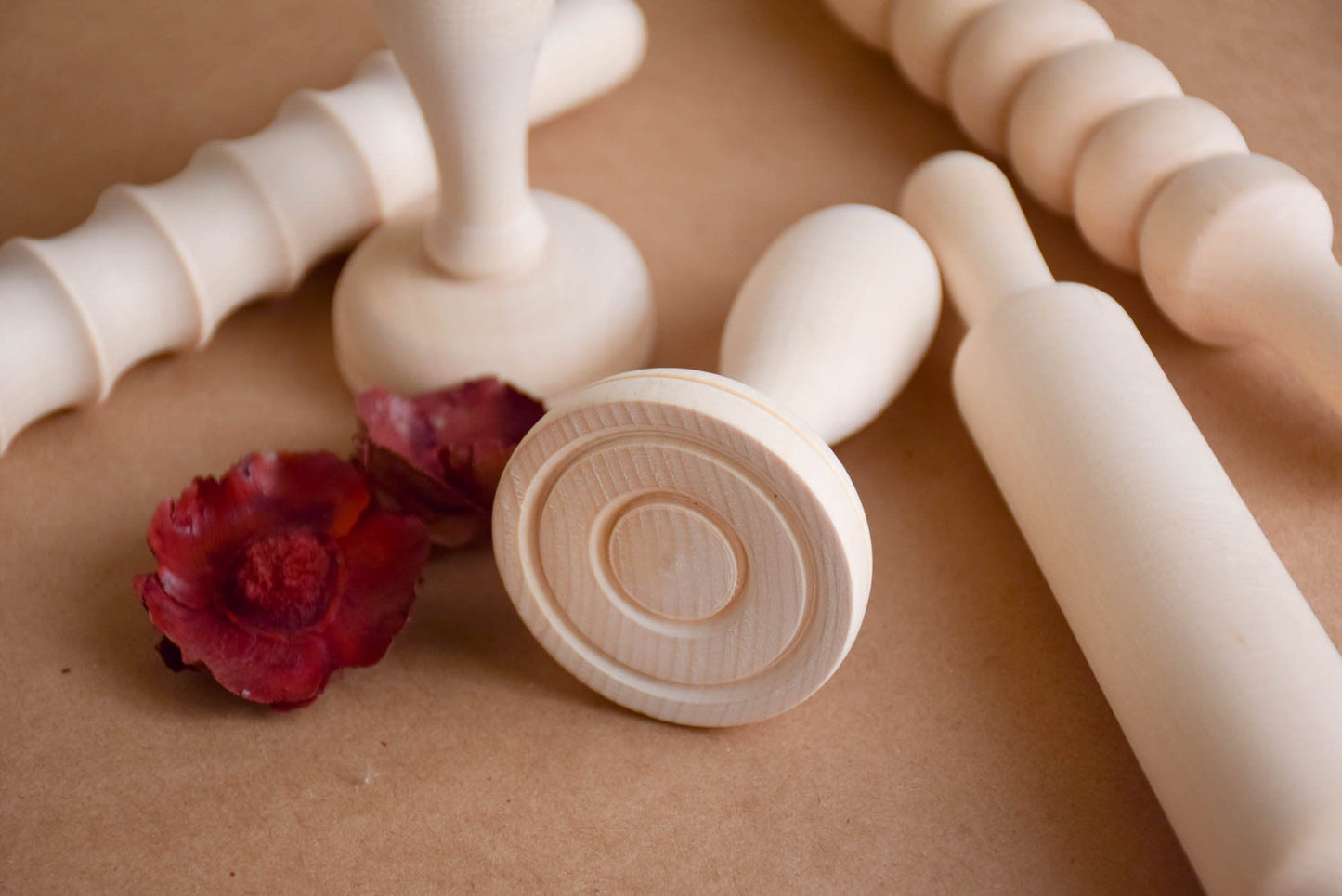 Mini Wooden Rolling Pins and Stamps for Crafts