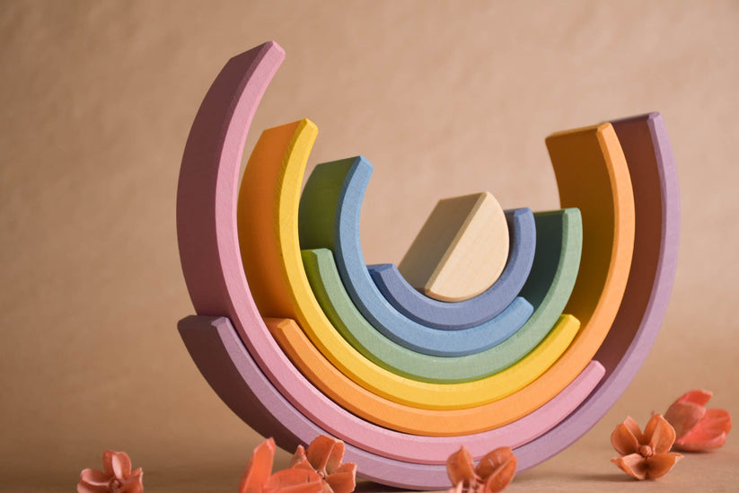 Montessori Rainbow Stacker Toy Pastel, Wooden Baby Girl Toys 2 Years O ...