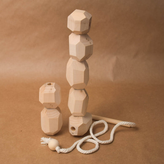 Natural Lacing Stones - Wooden Educational Toy