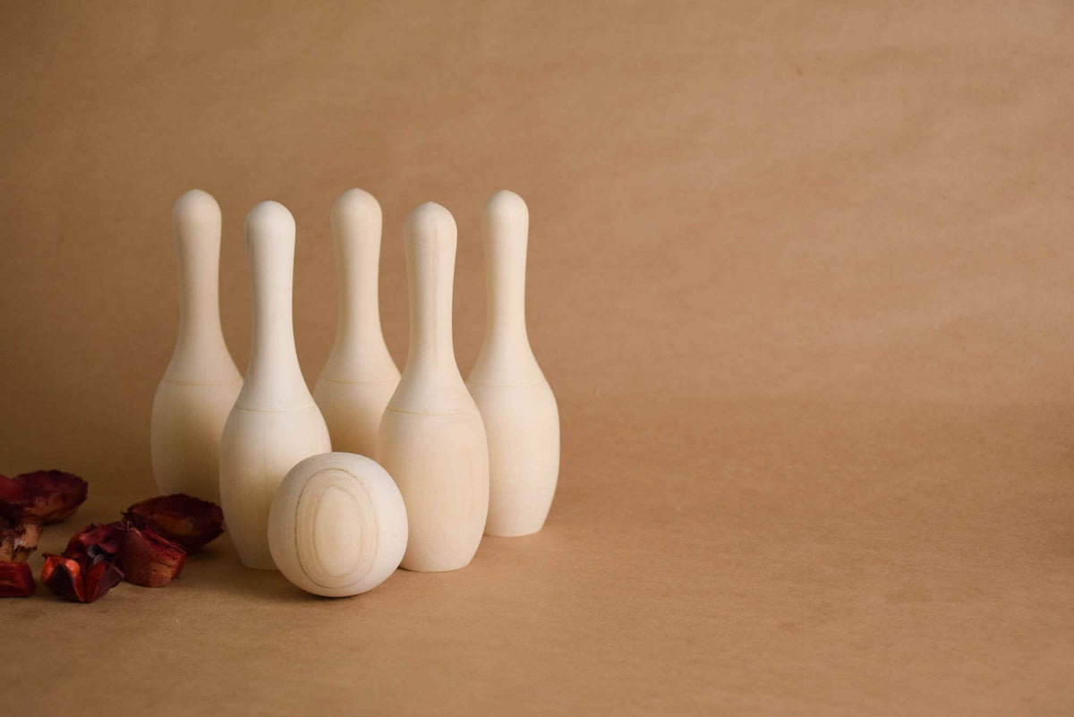 Natural wood mini bowling set
