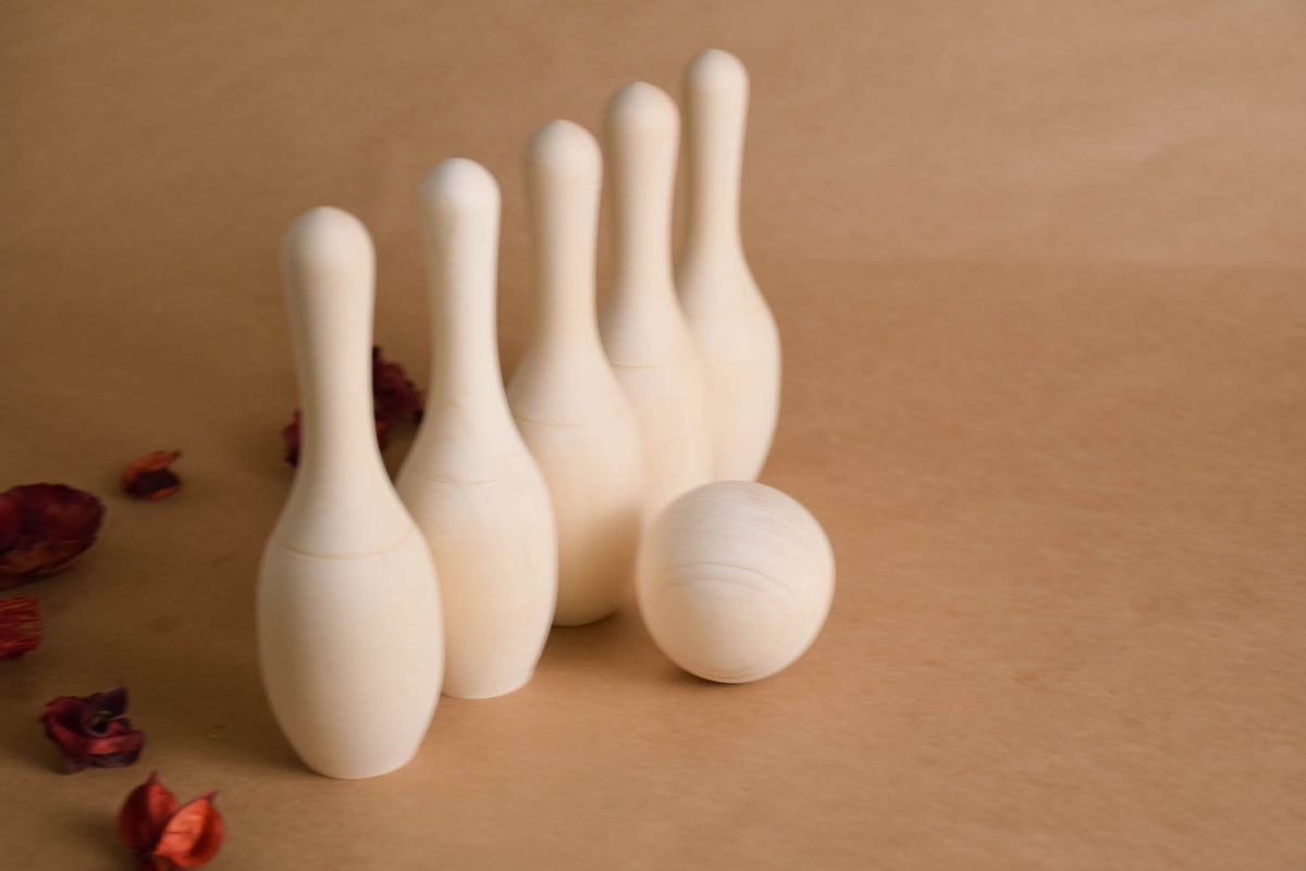 Natural wood mini bowling set