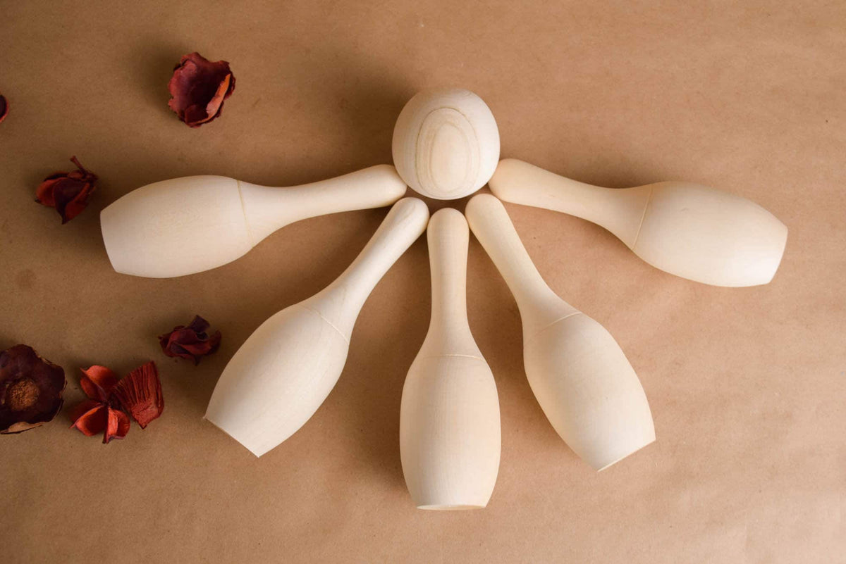 Natural wooden skittles set