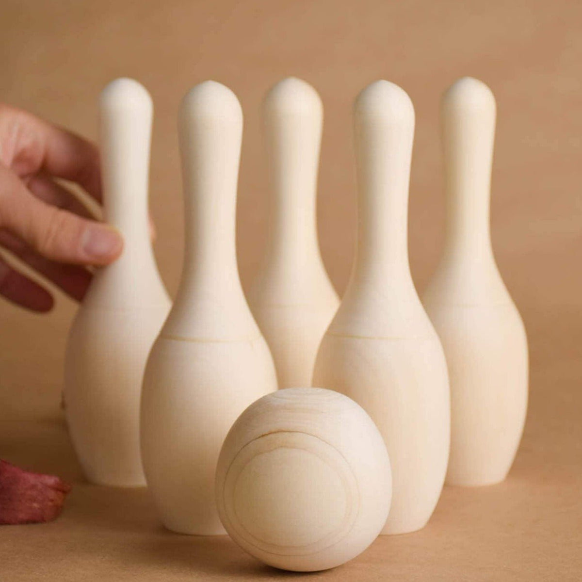 Natural wood mini bowling set