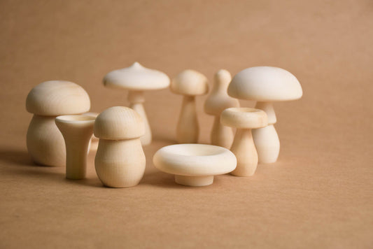 Unfinished natural wooden mushroom set