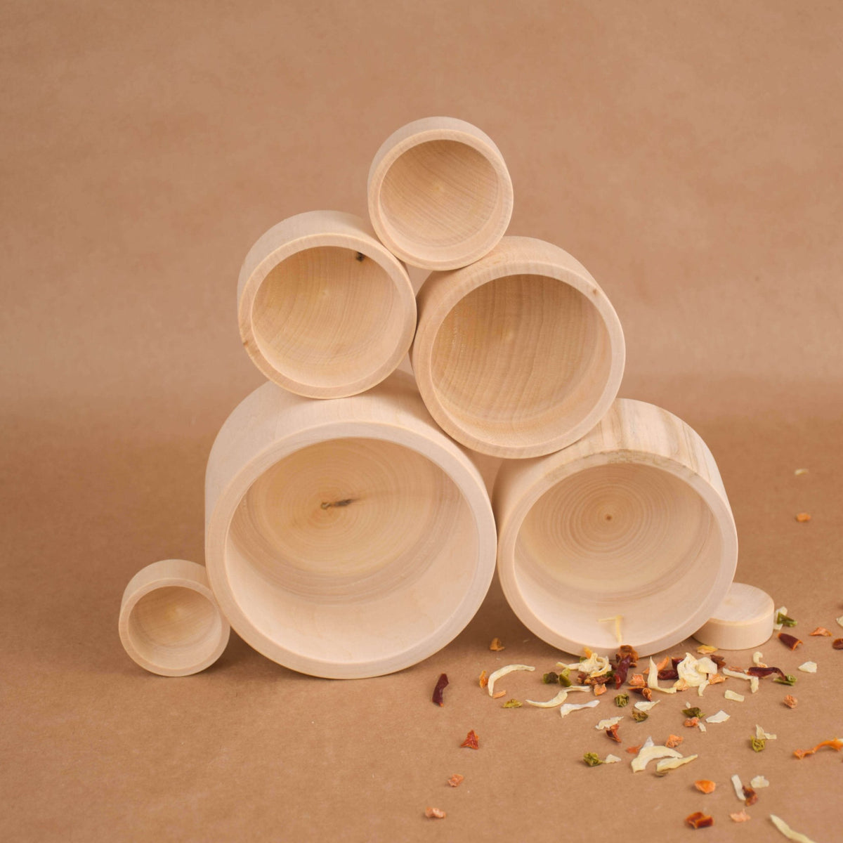 Wooden nesting bowl set in unfinished linden wood