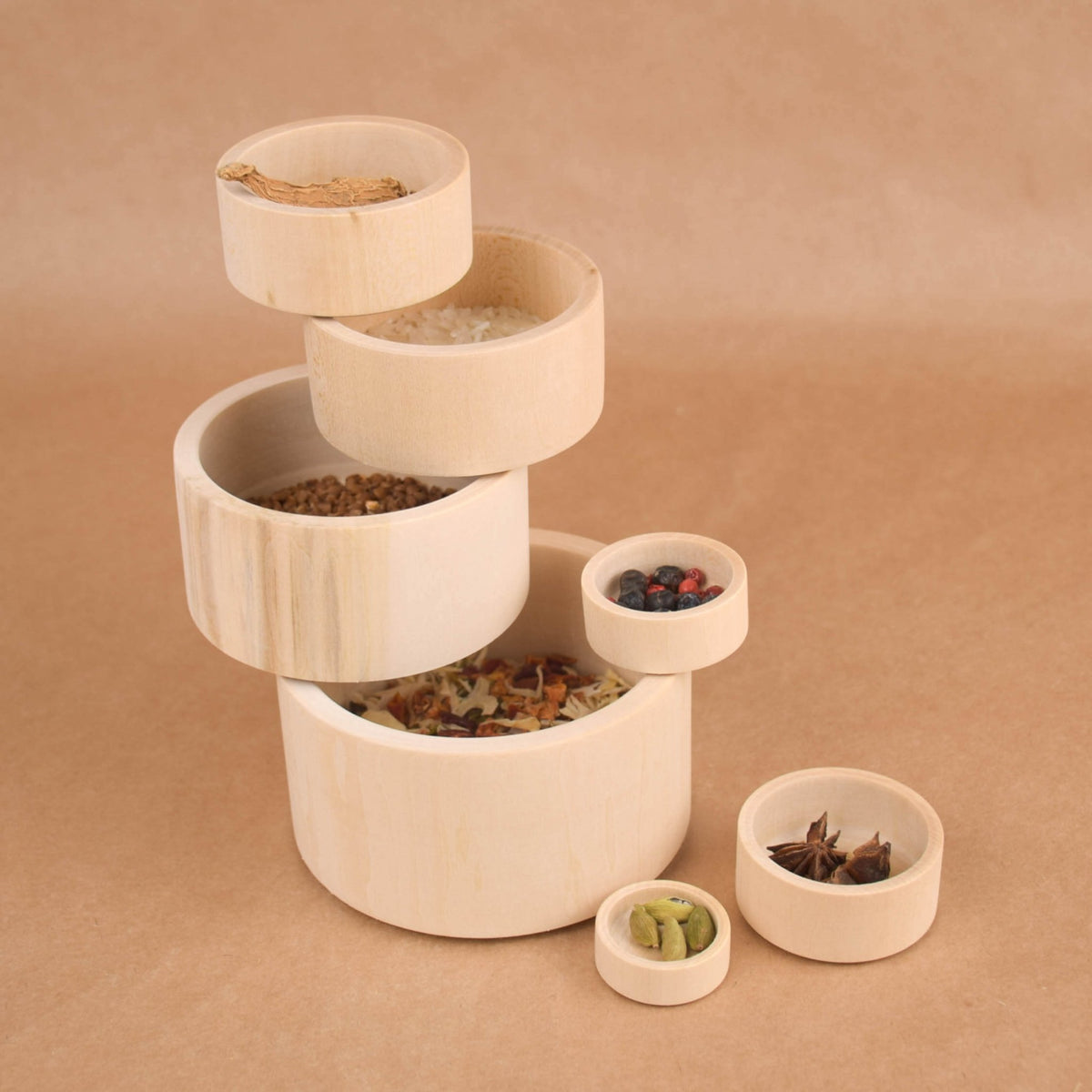 Natural linden wood stacking cups