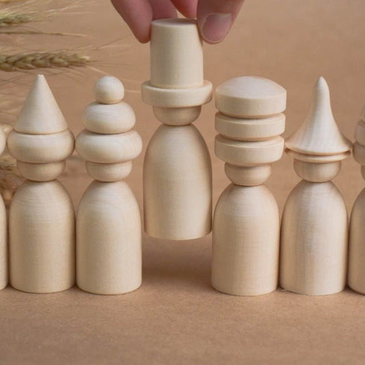 Natural wooden peg dolls and cups