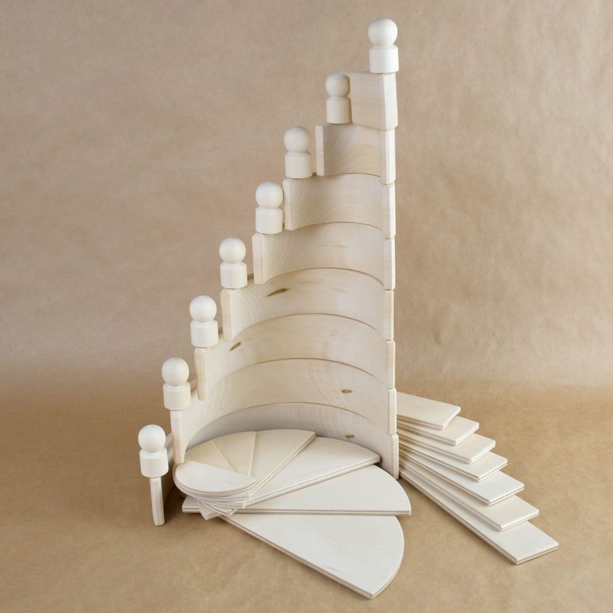 Handmade Montessori natural rainbow building toy crafted from linden wood and plywood