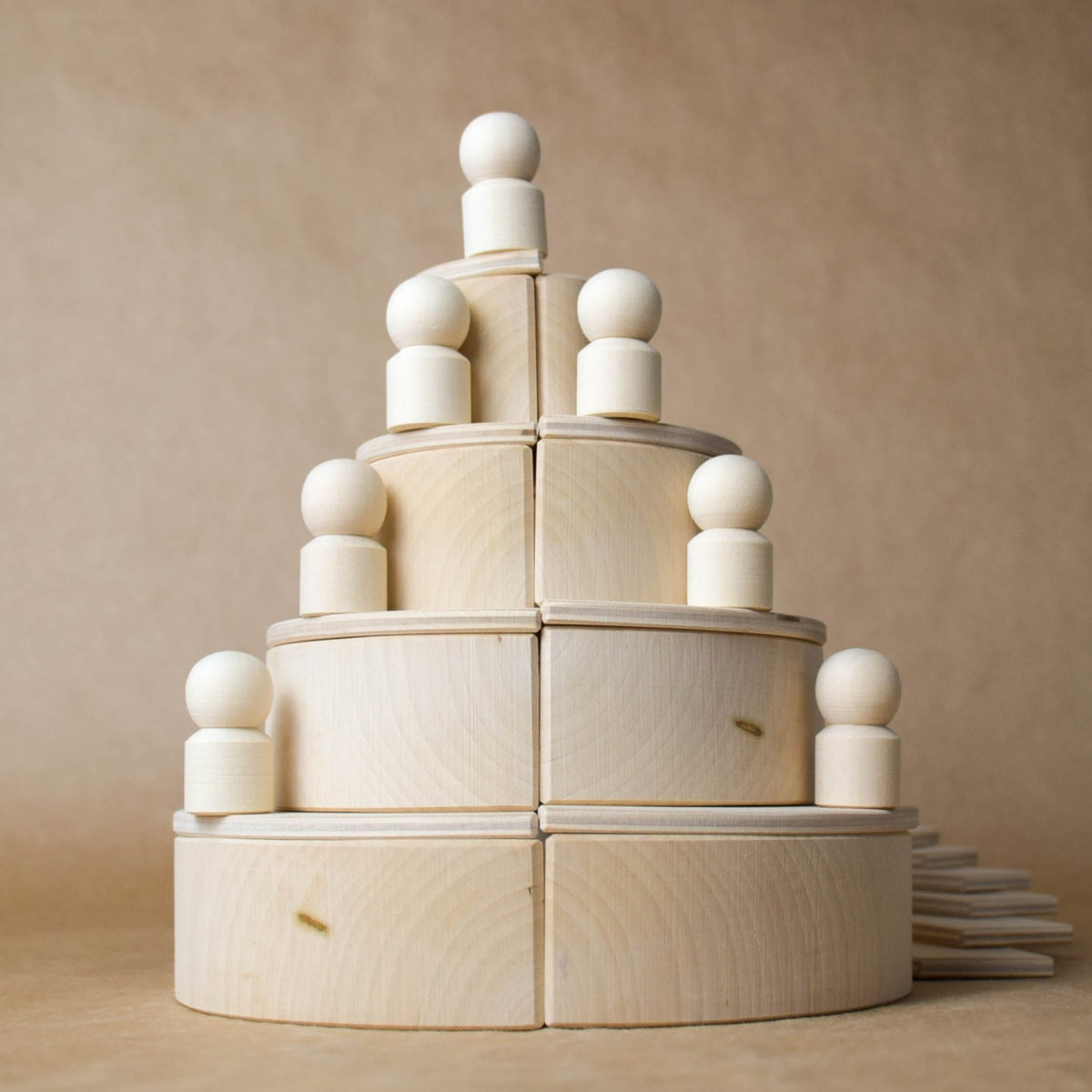 Handmade Montessori natural rainbow building toy crafted from linden wood and plywood