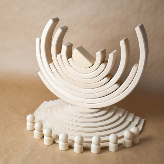 Handmade Montessori natural rainbow building toy crafted from linden wood and plywood