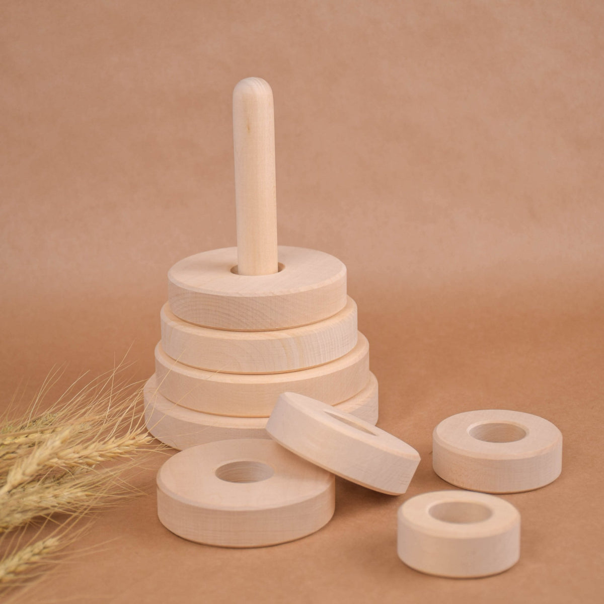 Linden wood stacking toy with rings