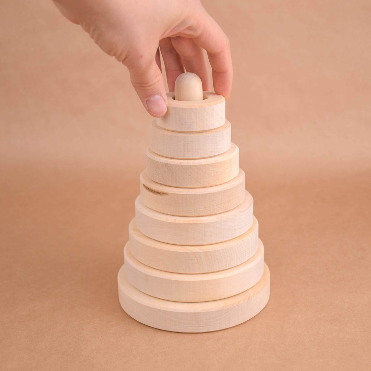 Linden wood ring stacker with rings