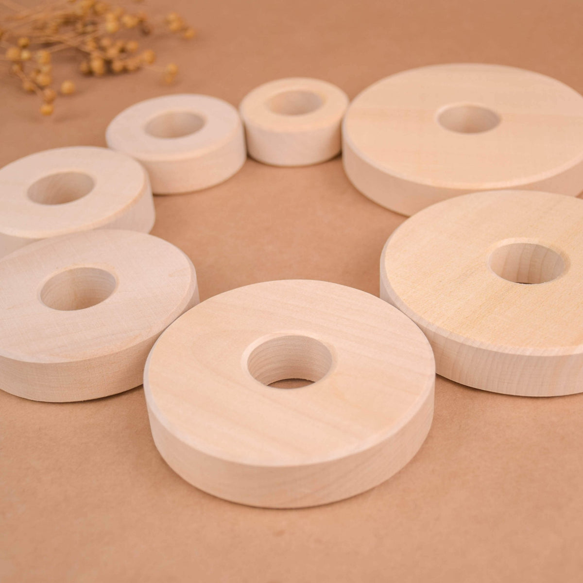 Linden wood ring stacker with rings