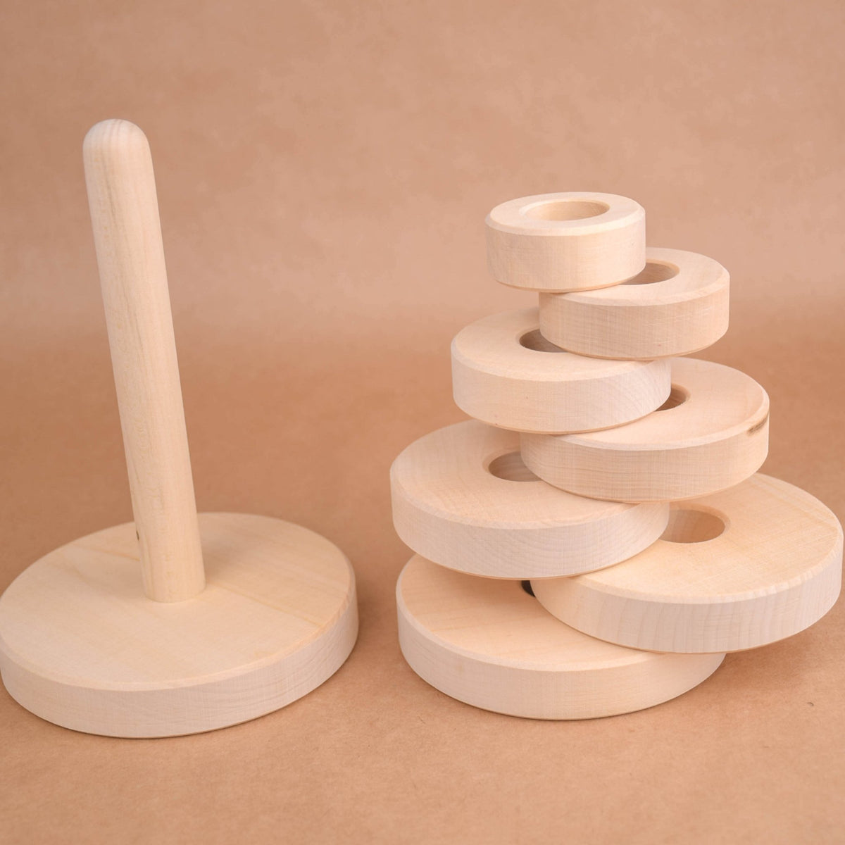 Linden wood ring stacker with rings
