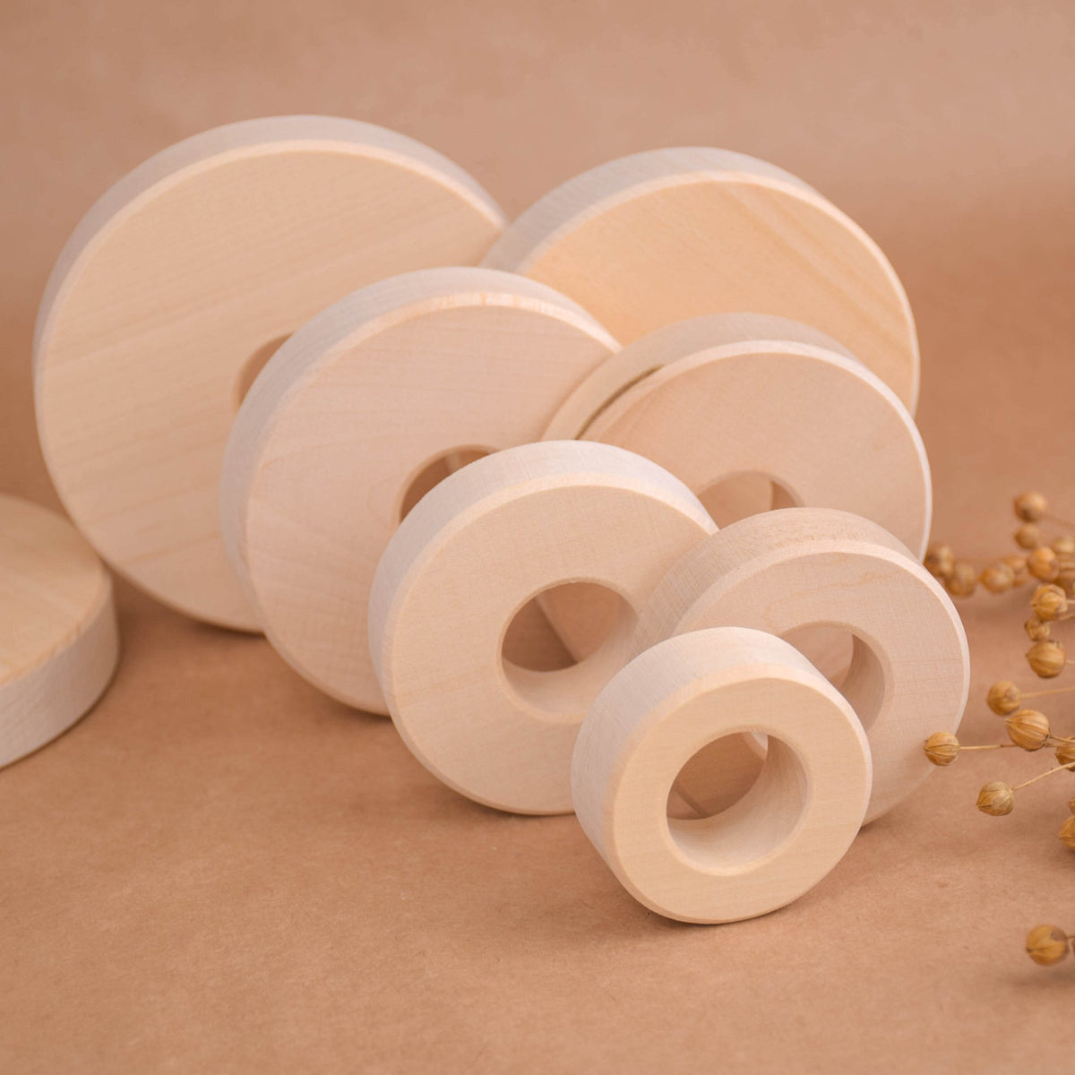 Linden wood stacking rings toy with rings