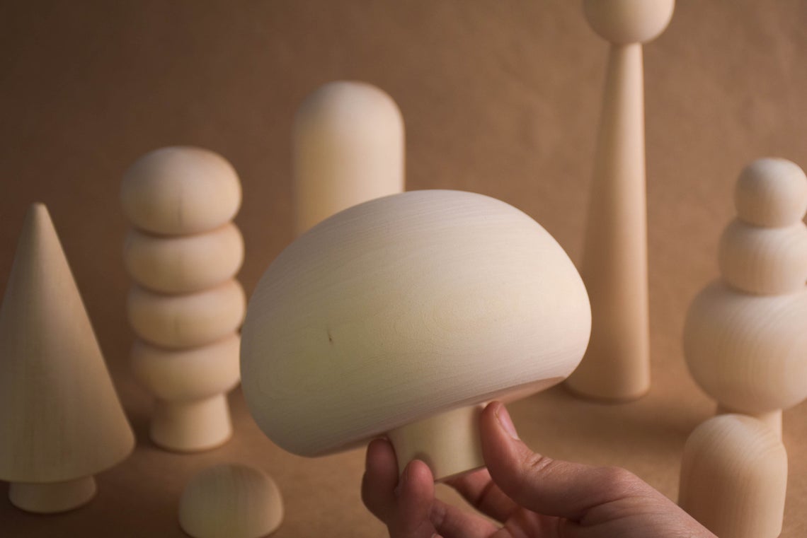 Handmade natural wooden trees and peg doll