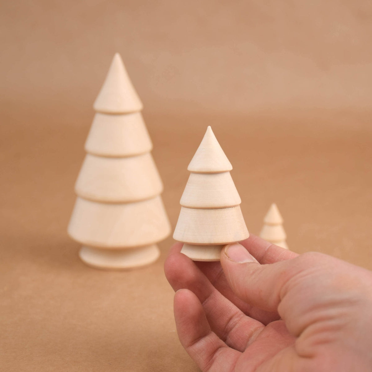 Wooden nesting trees for children’s play