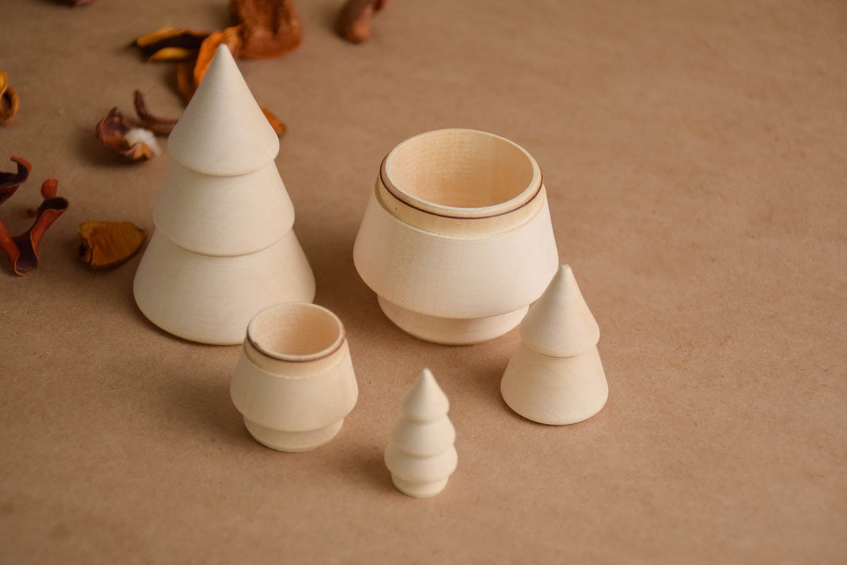 Three natural wooden opening trees
