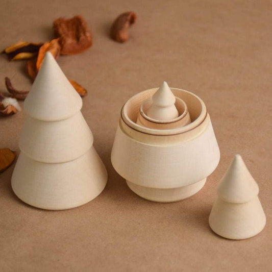 Natural wooden opening trees matryoshka set