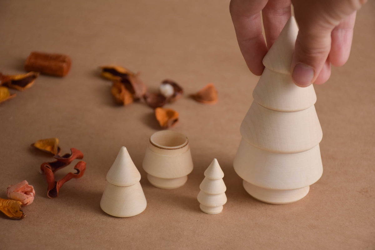 Wooden nesting trees for children’s play