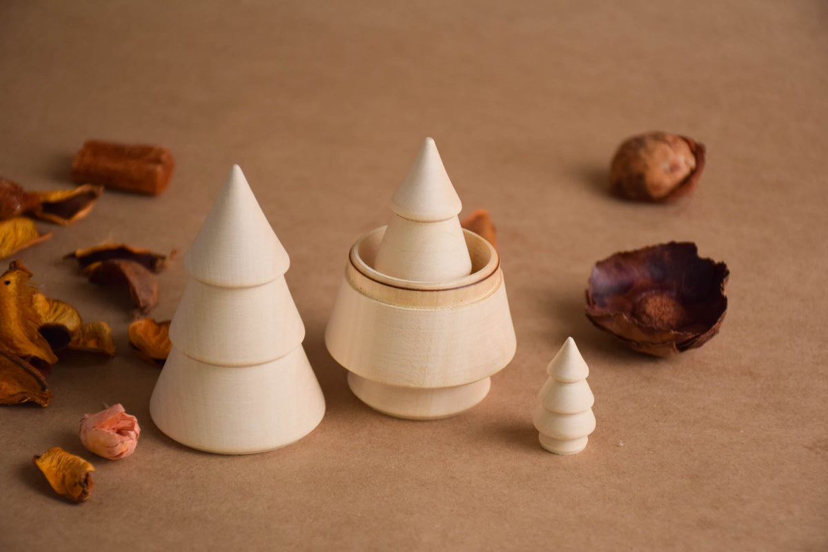 Three natural wooden opening trees