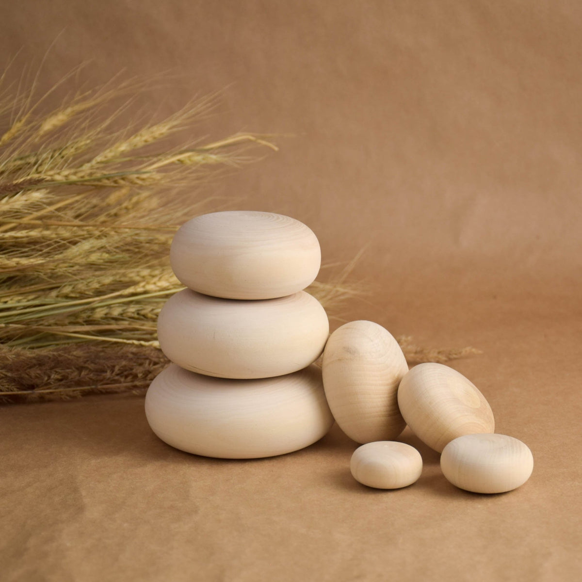 Wooden river pebbles for stacking