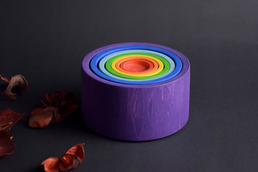 Rainbow wooden nesting bowls