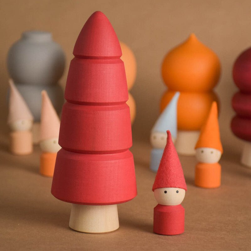 Neutral opening wooden trees with peg dolls