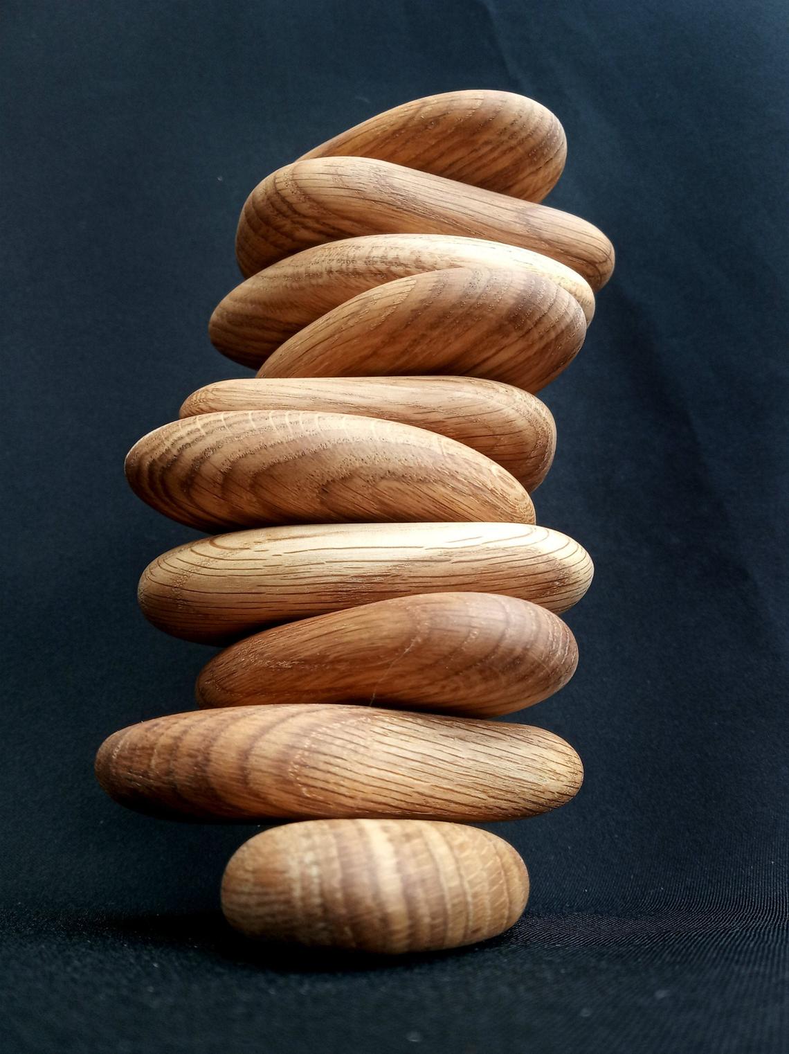 Handcrafted oak wooden stacking pebbles
