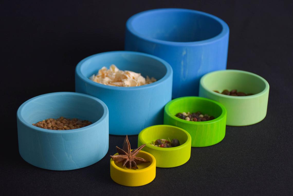 Ocean blue linden wood stacking cups
