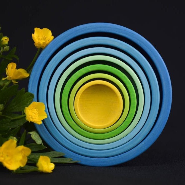 Ocean blue wooden nesting bowls
