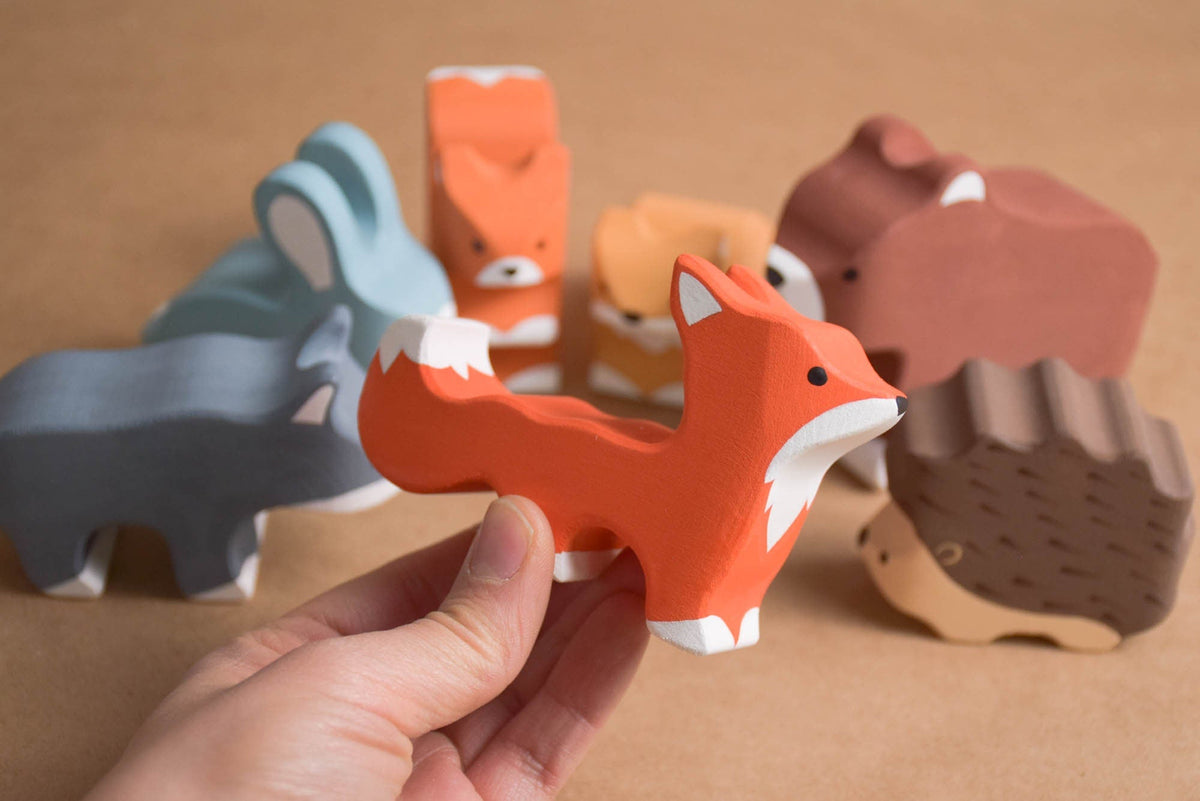 Painted wooden woodland animals set