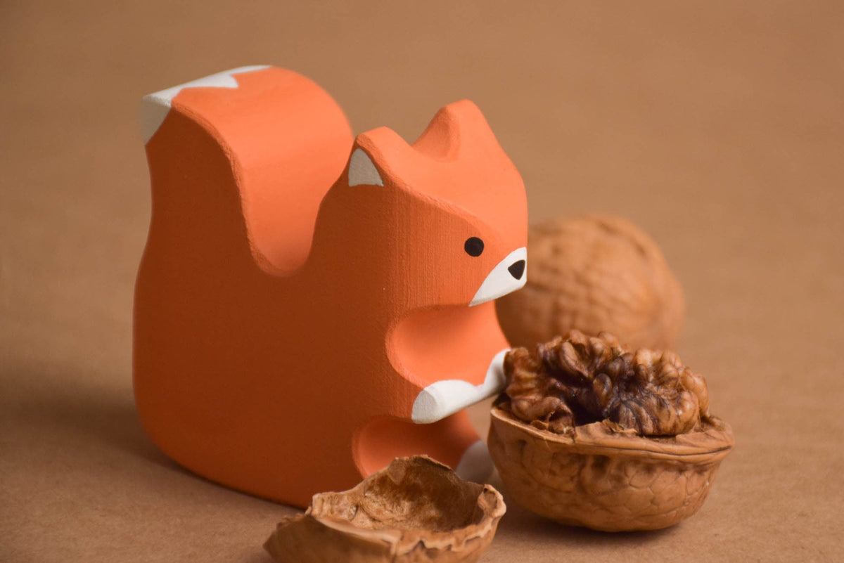 Painted wooden forest animal toy set